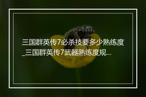 三国群英传7必杀技要多少熟练度_三国群英传7武器熟练度规则